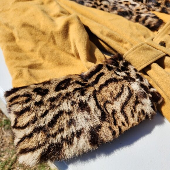 VINTAGE I. Magnin & Co. Cheetah Print Fur Mink Trench Coat Jacket Size M - Picture 5 of 16